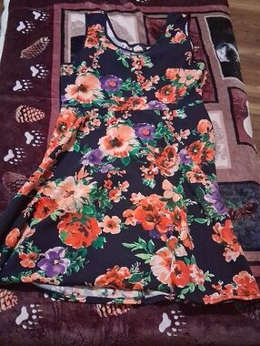 Sleeveless Navy Mini Dress with Coral & Purple Floral Print